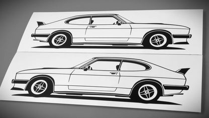 Ford Capri MK2 Turbo Aufkleber Sticker Silhouette Fahrzeugansicht Links und Rechts