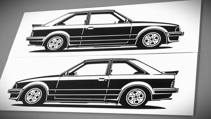 Ford Escort XR3i Aufkleber Sticker Silhouette Fahrzeugansicht Links und Rechts
