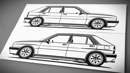 Lancia Delta HF Integrale 16V Aufkleber Sticker Silhouette Fahrzeugansicht Links und Rechts