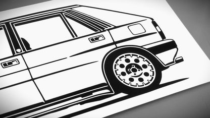 Lancia Delta HF Integrale 16V Aufkleber Sticker Silhouette Detailansicht Heck