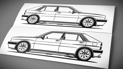 Lancia Delta HF Integrale 8V Aufkleber Sticker Silhouette Fahrzeugansicht Links und Rechts