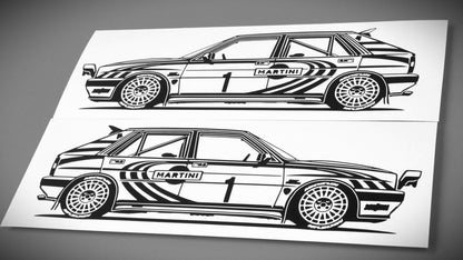 Lancia Delta HF Integrale 16V Gruppe A Aufkleber Sticker Silhouette Fahrzeugansicht Links und Rechts