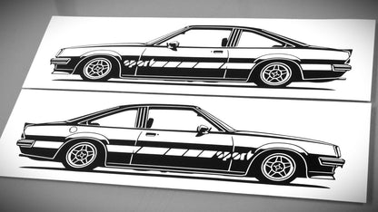 Opel Manta B GTE Sport Aufkleber Sticker Silhouette Fahrzeugansicht Links und Rechts