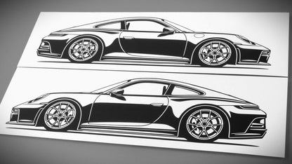 Porsche 911 992 GT3 Touring Aufkleber Sticker Silhouette Fahrzeugansicht Links und Rechts