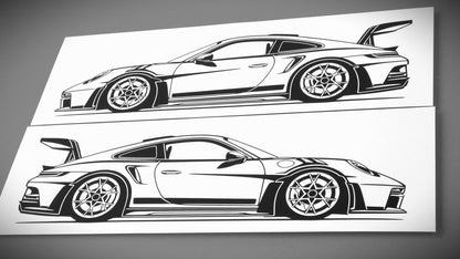 Porsche 911 992 GT3 RS Aufkleber Sticker Silhouette Fahrzeugseitenansicht Links und Rechts