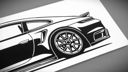 Porsche 911 992 Turbo Aufkleber Sticker Silhouette Detailansicht Heck