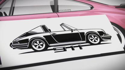 Porsche 911 Targa F Modell  Frontscheibenaufkleber Sticker Silhouette Fahrzeugseitenansicht Rechts