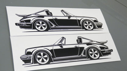 Singer Porsche 930 Turbo Targa Aufkleber Sticker Silhouette Fahrzeugseitenansicht Links und Rechts